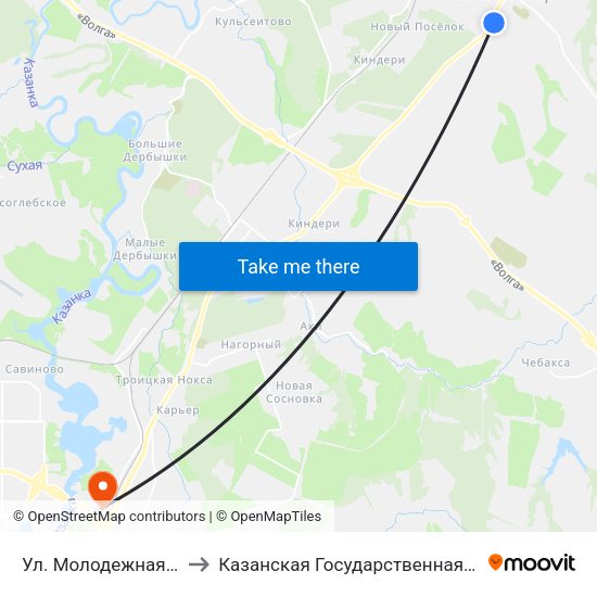 Ул. Молодежная (Высокая Гора) to Казанская Государственная Ветеринарная Академия map