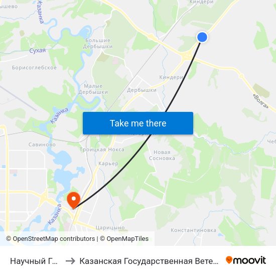 Научный Городок-1 to Казанская Государственная Ветеринарная Академия map