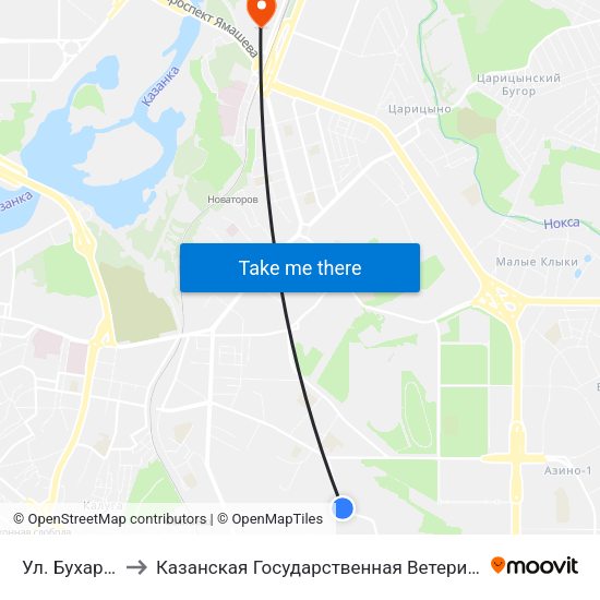 Ул. Бухарская-1 to Казанская Государственная Ветеринарная Академия map