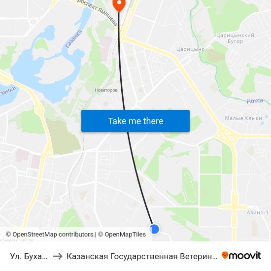 Ул. Бухарская to Казанская Государственная Ветеринарная Академия map
