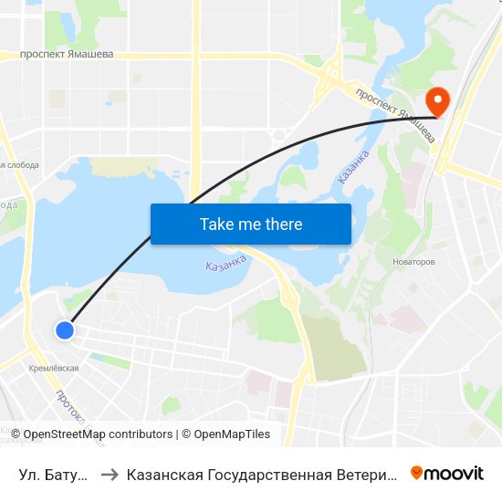Ул. Батурина-1 to Казанская Государственная Ветеринарная Академия map