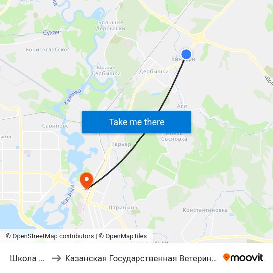 Школа №166 to Казанская Государственная Ветеринарная Академия map