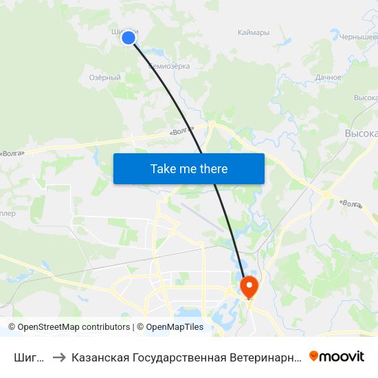 Шигали to Казанская Государственная Ветеринарная Академия map