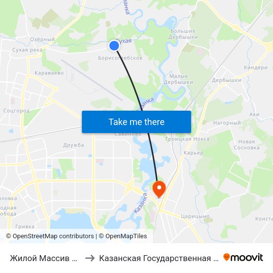 Жилой Массив Борисоглебское to Казанская Государственная Ветеринарная Академия map