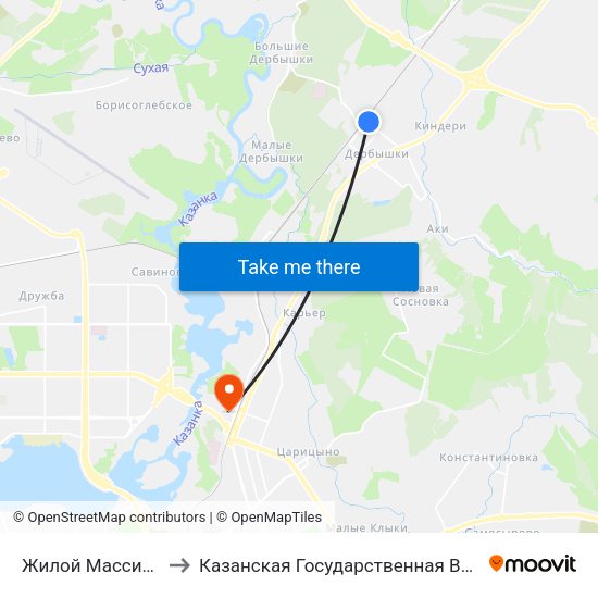 Жилой Массив Дербышки to Казанская Государственная Ветеринарная Академия map