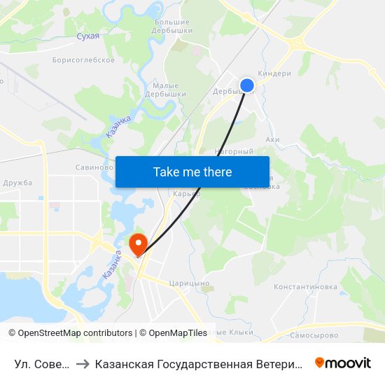 Ул. Советская to Казанская Государственная Ветеринарная Академия map