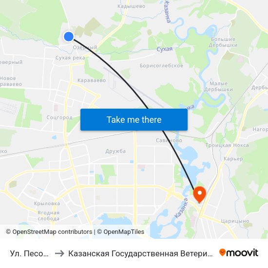 Ул. Песочная-1 to Казанская Государственная Ветеринарная Академия map