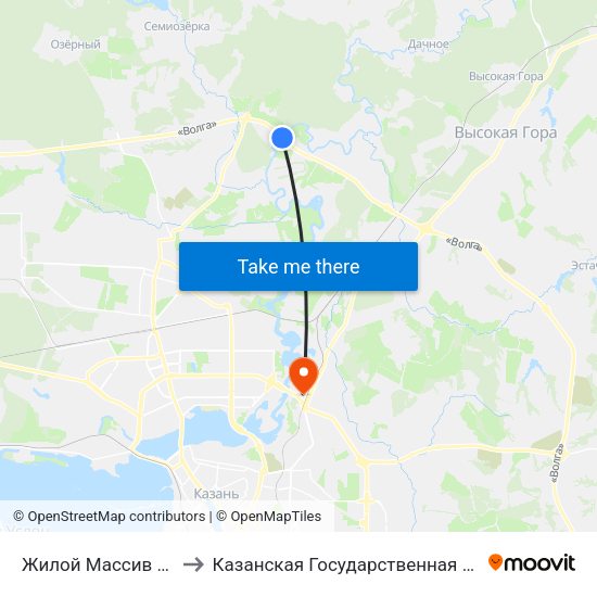 Жилой Массив Голубые Озера to Казанская Государственная Ветеринарная Академия map