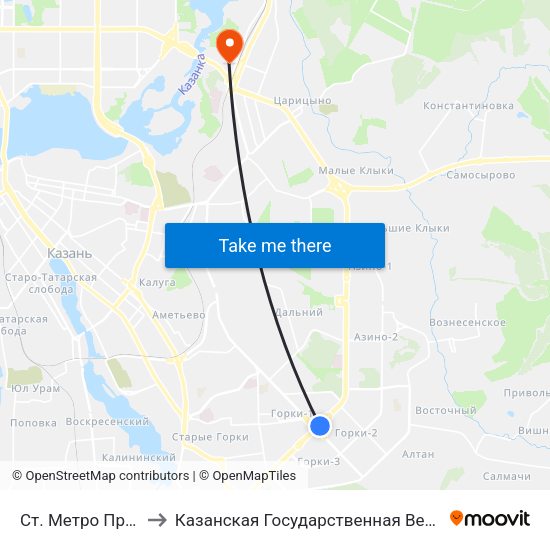 Ст. Метро Пр. Победы-1 to Казанская Государственная Ветеринарная Академия map