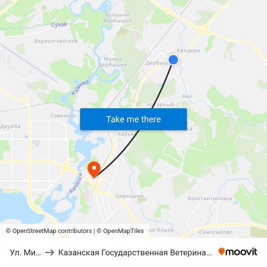 Ул. Мира-1 to Казанская Государственная Ветеринарная Академия map