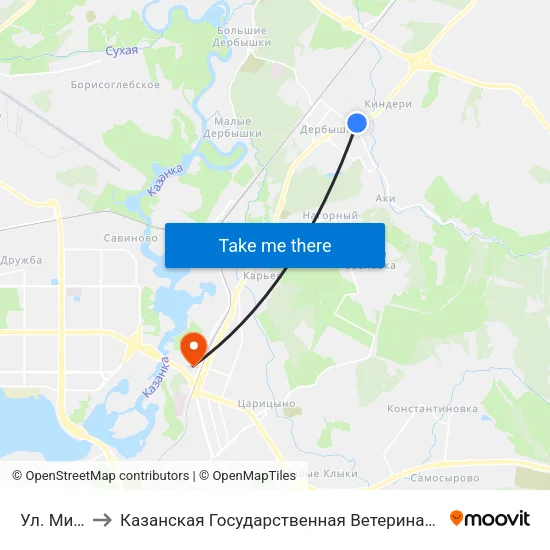 Ул. Мира-1 to Казанская Государственная Ветеринарная Академия map