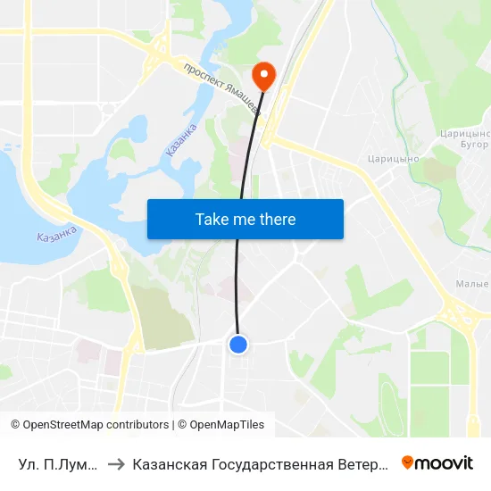 Ул. П.Лумумбы-2 to Казанская Государственная Ветеринарная Академия map