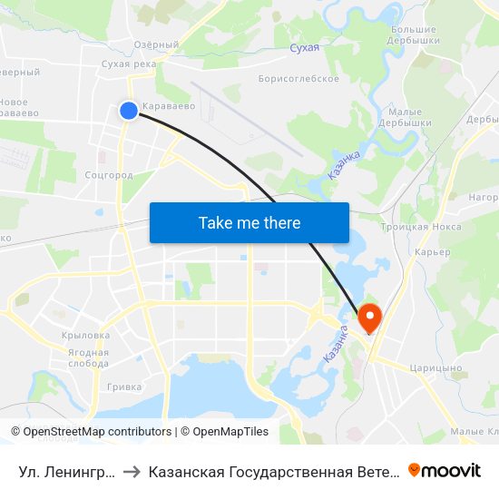 Ул. Ленинградская-4 to Казанская Государственная Ветеринарная Академия map