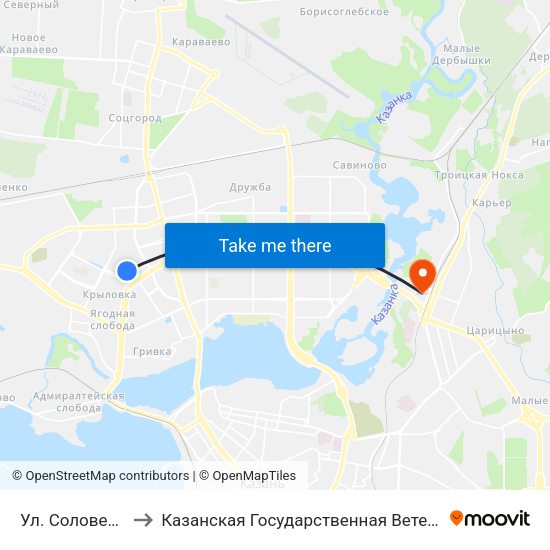 Ул. Соловецких Юнг to Казанская Государственная Ветеринарная Академия map