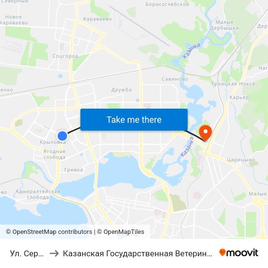 Ул. Серова-3 to Казанская Государственная Ветеринарная Академия map