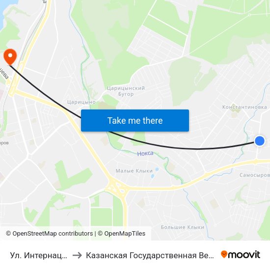 Ул. Интернациональная to Казанская Государственная Ветеринарная Академия map