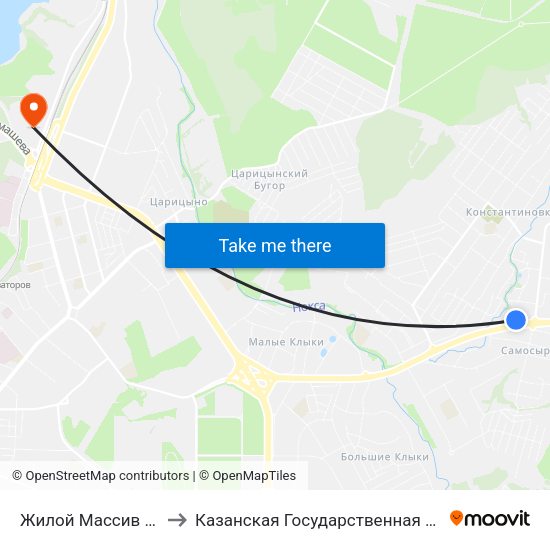 Жилой Массив Самосырово-1 to Казанская Государственная Ветеринарная Академия map
