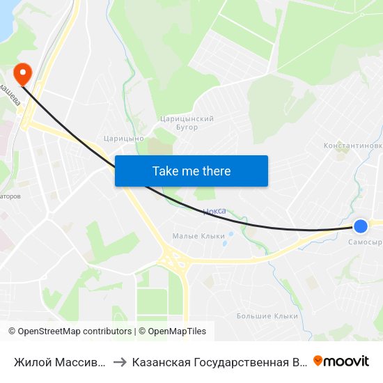 Жилой Массив Самосырово to Казанская Государственная Ветеринарная Академия map
