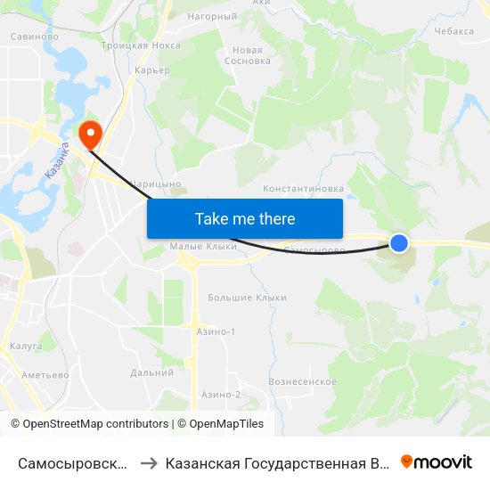 Самосыровское Кладбище to Казанская Государственная Ветеринарная Академия map