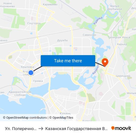Ул. Поперечно-Базарная-2 to Казанская Государственная Ветеринарная Академия map