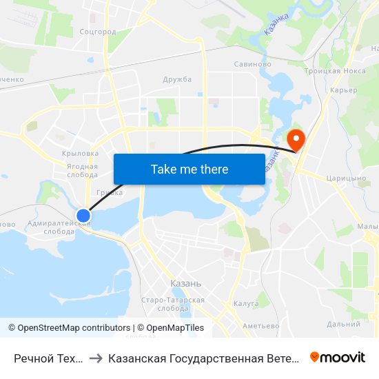 Речной Техникум-2 to Казанская Государственная Ветеринарная Академия map