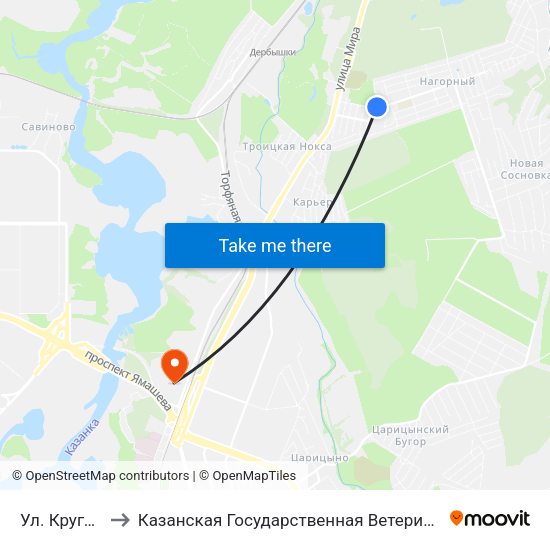Ул. Круговая-1 to Казанская Государственная Ветеринарная Академия map