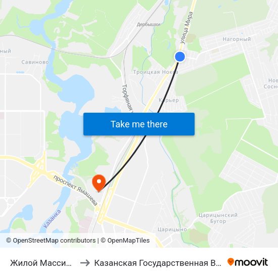 Жилой Массив Нагорный-2 to Казанская Государственная Ветеринарная Академия map