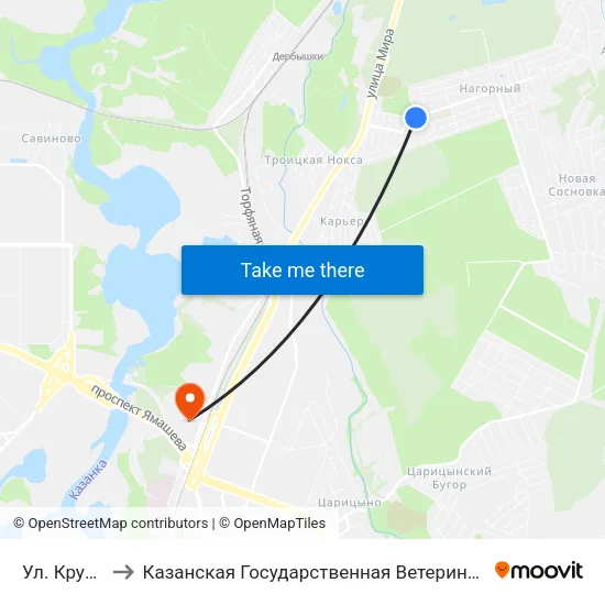 Ул. Круговая to Казанская Государственная Ветеринарная Академия map