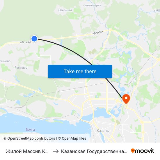 Жилой Массив Краснооктябрьский to Казанская Государственная Ветеринарная Академия map