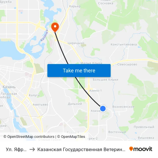 Ул. Яфраклы to Казанская Государственная Ветеринарная Академия map
