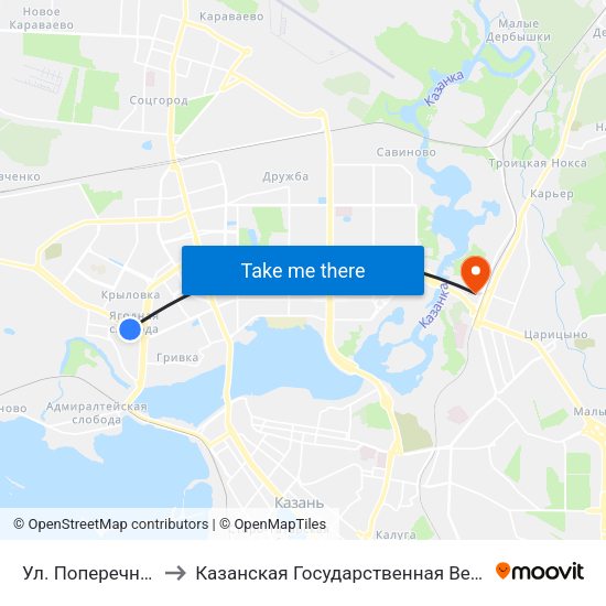 Ул. Поперечно-Базарная to Казанская Государственная Ветеринарная Академия map