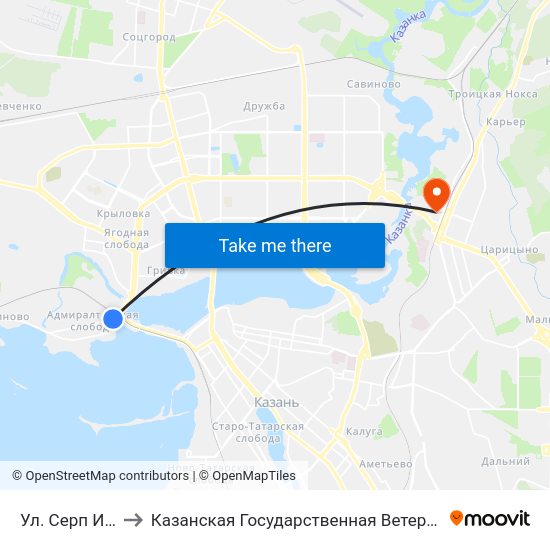 Ул. Серп И Молот to Казанская Государственная Ветеринарная Академия map