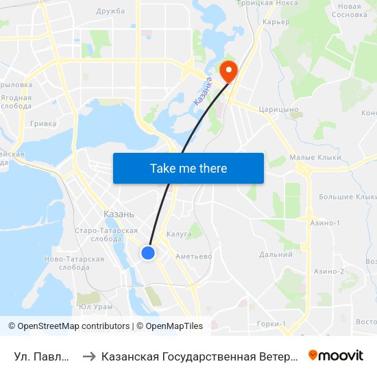 Ул. Павлюхина-1 to Казанская Государственная Ветеринарная Академия map