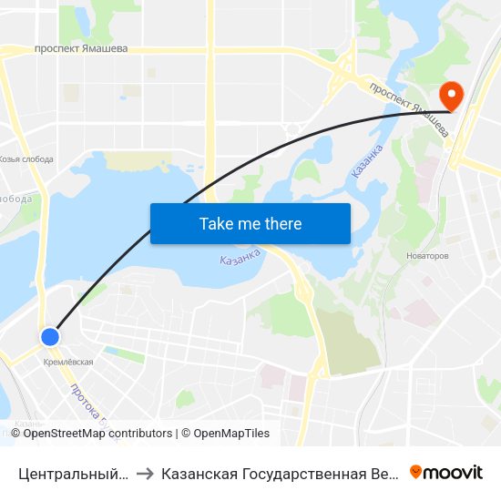 Центральный Стадион-1 to Казанская Государственная Ветеринарная Академия map