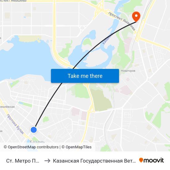 Ст. Метро Пл.Г.Тукая-1 to Казанская Государственная Ветеринарная Академия map