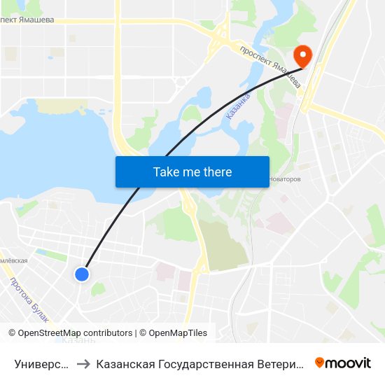 Университет-1 to Казанская Государственная Ветеринарная Академия map