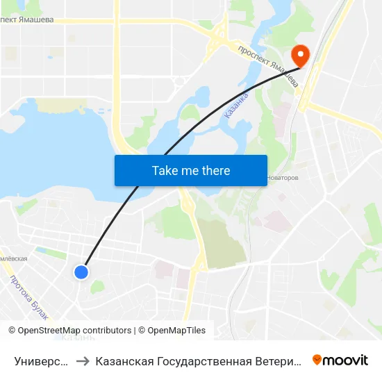 Университет-1 to Казанская Государственная Ветеринарная Академия map