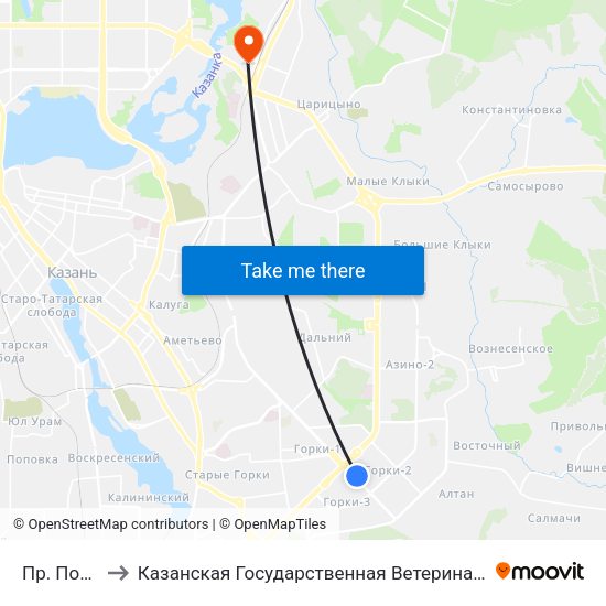 Пр. Победы to Казанская Государственная Ветеринарная Академия map