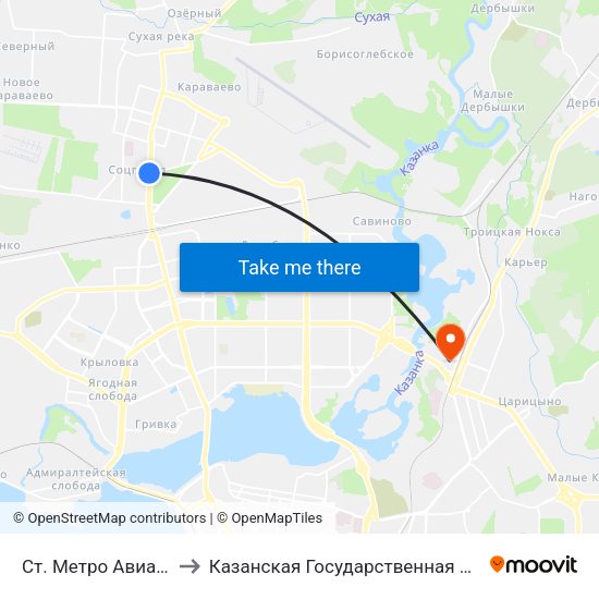 Ст. Метро Авиастроительная to Казанская Государственная Ветеринарная Академия map