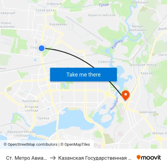 Ст. Метро Авиастроительная to Казанская Государственная Ветеринарная Академия map