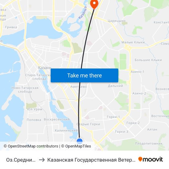 Оз.Средний Кабан to Казанская Государственная Ветеринарная Академия map