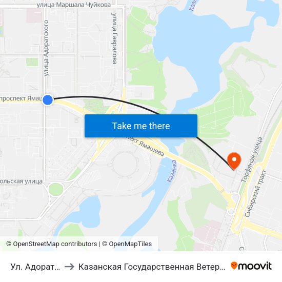 Ул. Адоратского-6 to Казанская Государственная Ветеринарная Академия map