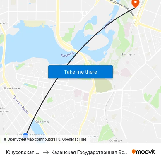 Юнусовская Площадь-2 to Казанская Государственная Ветеринарная Академия map
