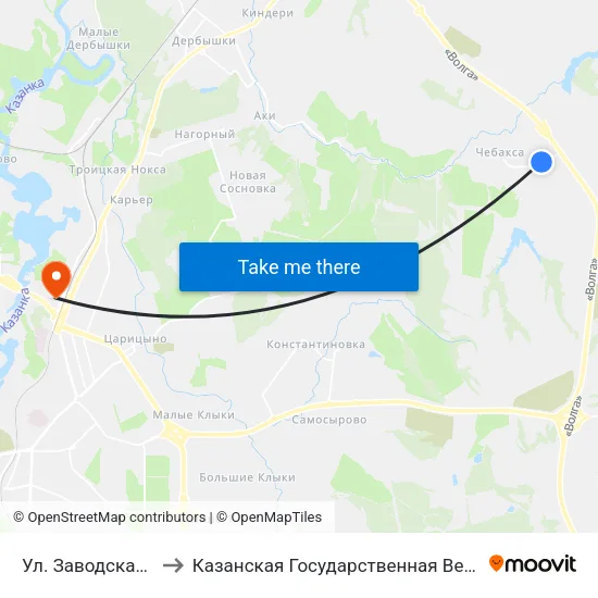 Ул. Заводская (Чебакса) to Казанская Государственная Ветеринарная Академия map