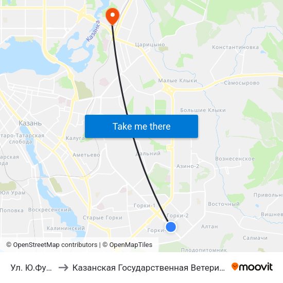 Ул. Ю.Фучика-3 to Казанская Государственная Ветеринарная Академия map