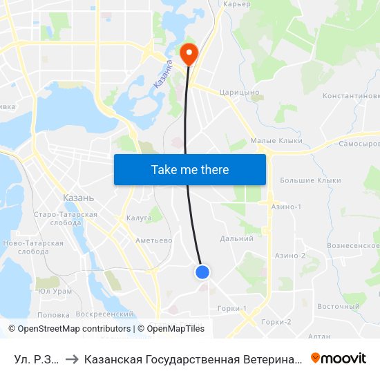 Ул. Р.Зорге to Казанская Государственная Ветеринарная Академия map