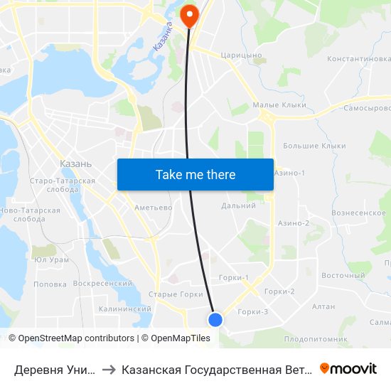 Деревня Универсиады to Казанская Государственная Ветеринарная Академия map