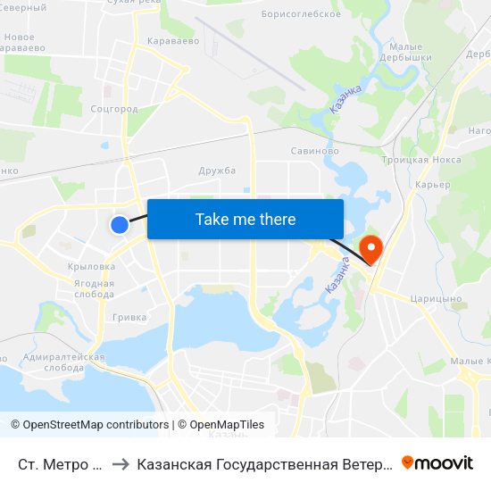 Ст. Метро Яшьлек to Казанская Государственная Ветеринарная Академия map