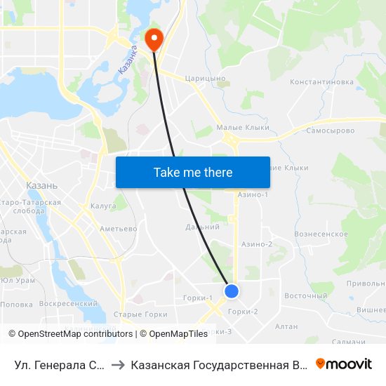 Ул. Генерала Сафиуллина-6 to Казанская Государственная Ветеринарная Академия map