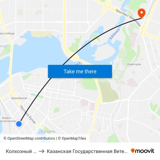 Колхозный Рынок-1 to Казанская Государственная Ветеринарная Академия map